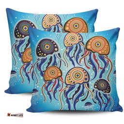 Australia Dot Painting Inspired Aboriginal Jellyfish Art In Aboriginal Dot Style Pillow