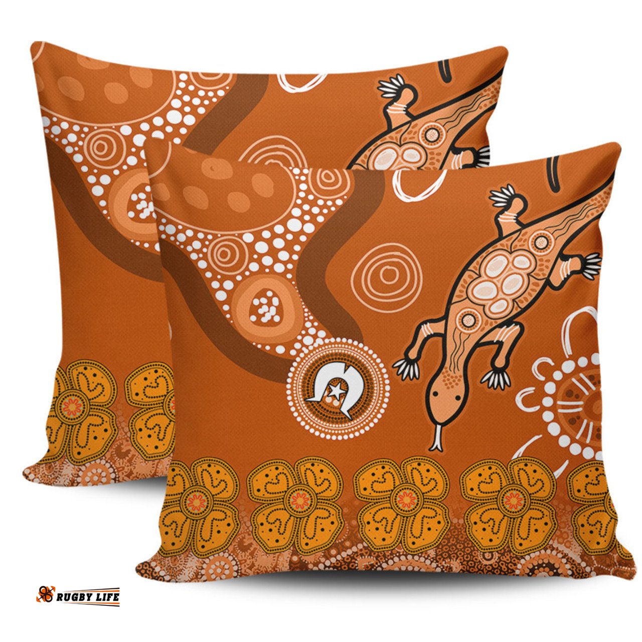 Australia Goanna Aboriginal Indigenous Dot Goanna (Orange) Pillow
