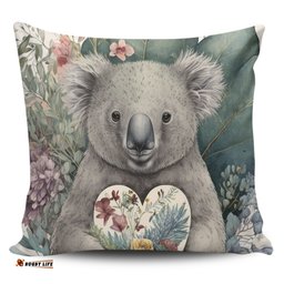 Australia Koala Koala Holding A Heart Adorned With Flowers Pillow