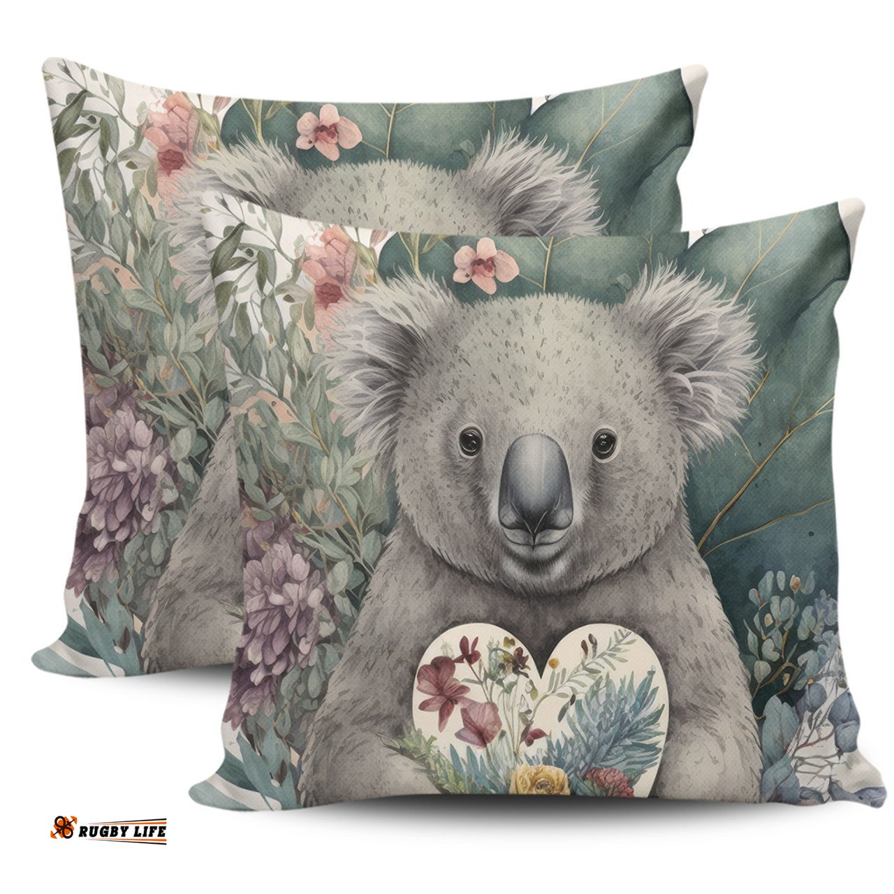 Australia Koala Koala Holding A Heart Adorned With Flowers Pillow