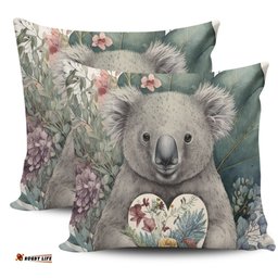 Australia Koala Koala Holding A Heart Adorned With Flowers Pillow