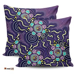 Australia Aboriginal Purple Painting With Aboriginal Inspired Dot Pillow
