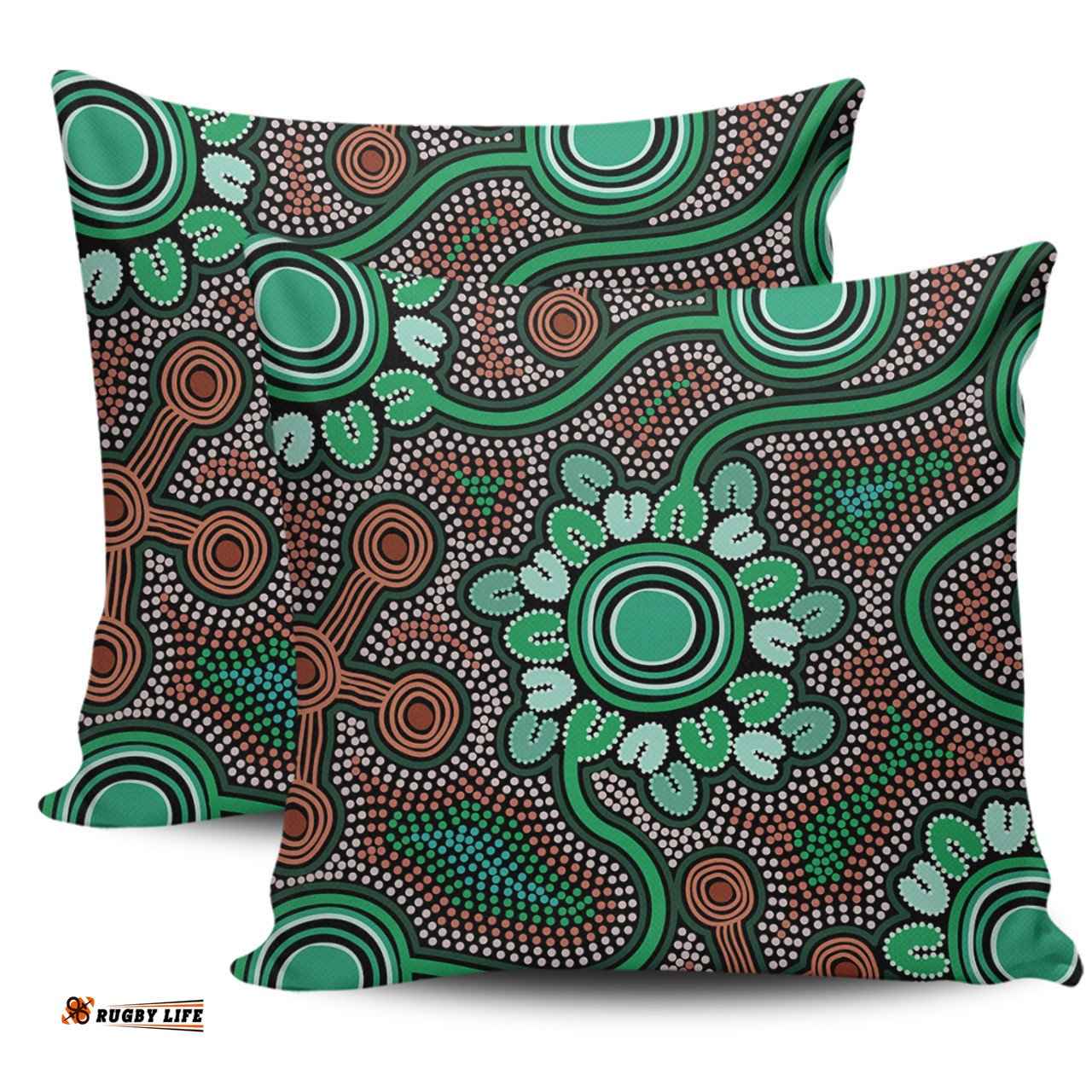 Australia Aboriginal Aboriginal Green Dot Art Inspired Pillow