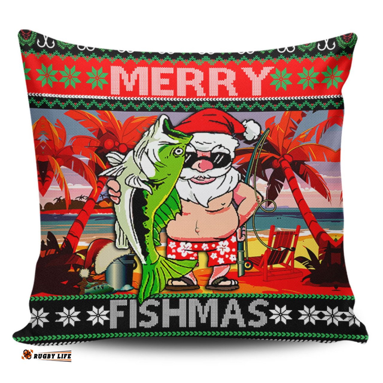 Australia Christmas Fishing Merrry Fishmas Angler Santa Claus Pillow