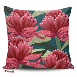 Australia Flowers Aboriginal Australian Waratah Flowers Painting In Aboriginal Style Pillow