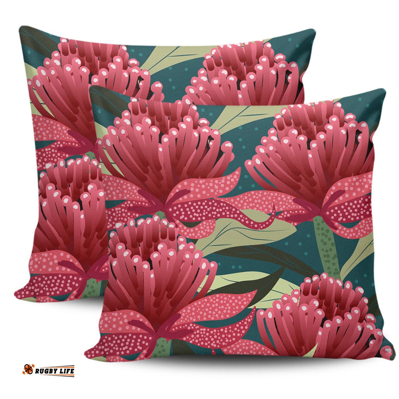 Australia Flowers Aboriginal Australian Waratah Flowers Painting In Aboriginal Style Pillow
