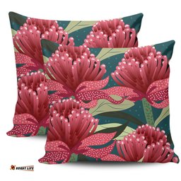 Australia Flowers Aboriginal Australian Waratah Flowers Painting In Aboriginal Style Pillow