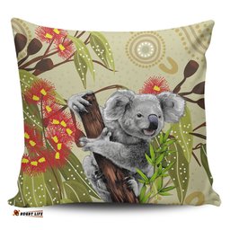 Australia Aboriginal Art Painting With Koala And Gumtree Pillow