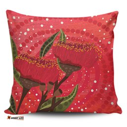 Australia Aboriginal Red Aboriginal Art With Eucalyptus Flowers Pillow
