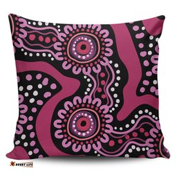 Australia Dot Painting Inspired Aboriginal Pink Flowers Aboriginal Dot Art Pillow