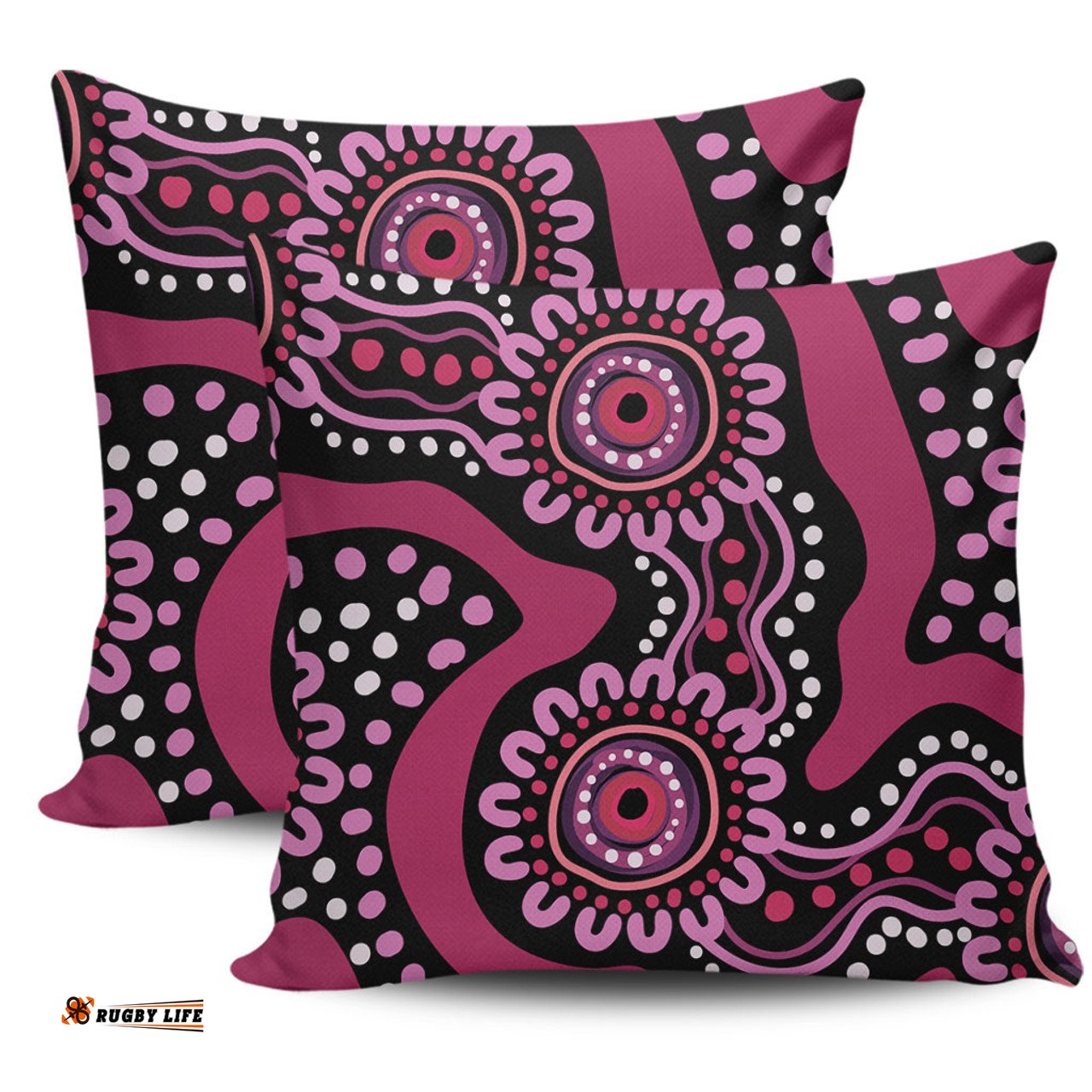 Australia Dot Painting Inspired Aboriginal Pink Flowers Aboriginal Dot Art Pillow