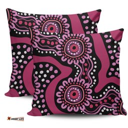 Australia Dot Painting Inspired Aboriginal Pink Flowers Aboriginal Dot Art Pillow