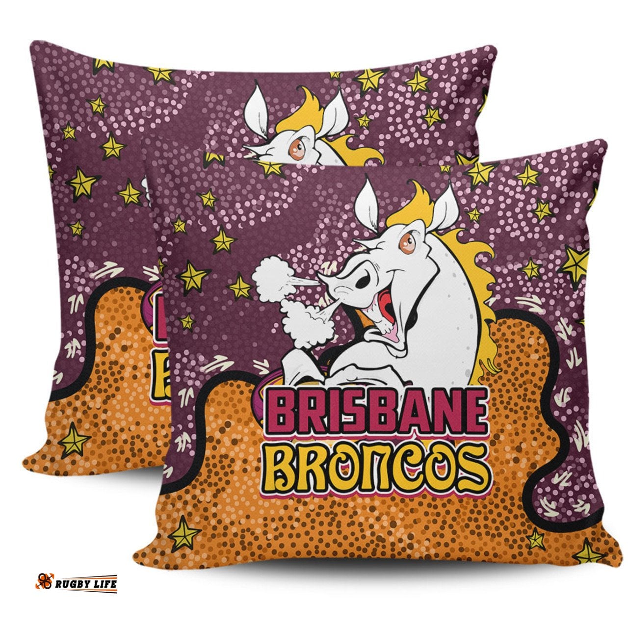 Brisbane Broncos Custom Team With Dot And Star Patterns For Tough Fan Pillow