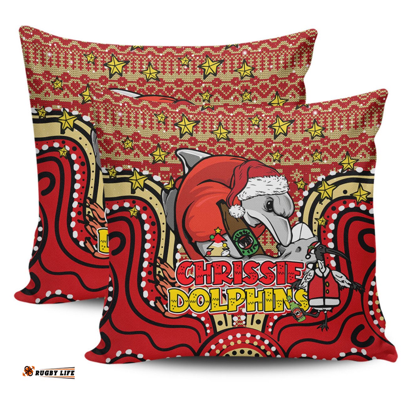Redcliffe Dolphins Christmas Custom Christmas Knit Patterns Vintage Jersey Ugly Pillow