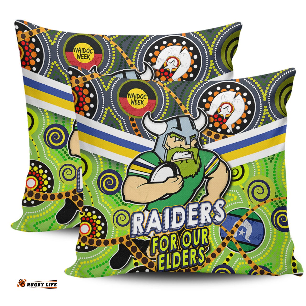 Canberra Raiders Naidoc Week Custom Raiders Naidoc For Our Elders Dot Art Style Pillow