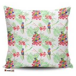 Australia Rainbow Lorikeets Rainbow Lorikeets Colorful Tropical Exotic Flowers Pillow