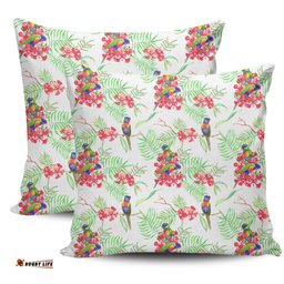 Australia Rainbow Lorikeets Rainbow Lorikeets Colorful Tropical Exotic Flowers Pillow
