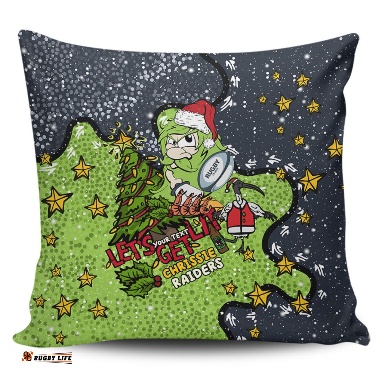 Canberra Raiders Christmas Custom Let's Get Lit Chrisse Pressie Pillow