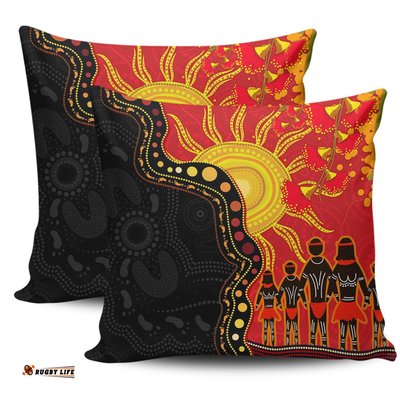 Australia Indigenous Dot Painting Inspired By The Aboriginal Flag Pillow