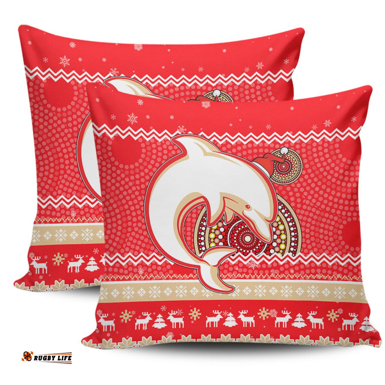 Redcliffe Dolphins Australia Ugly Xmas With Aboriginal Patterns For Die Hard Fans Pillow