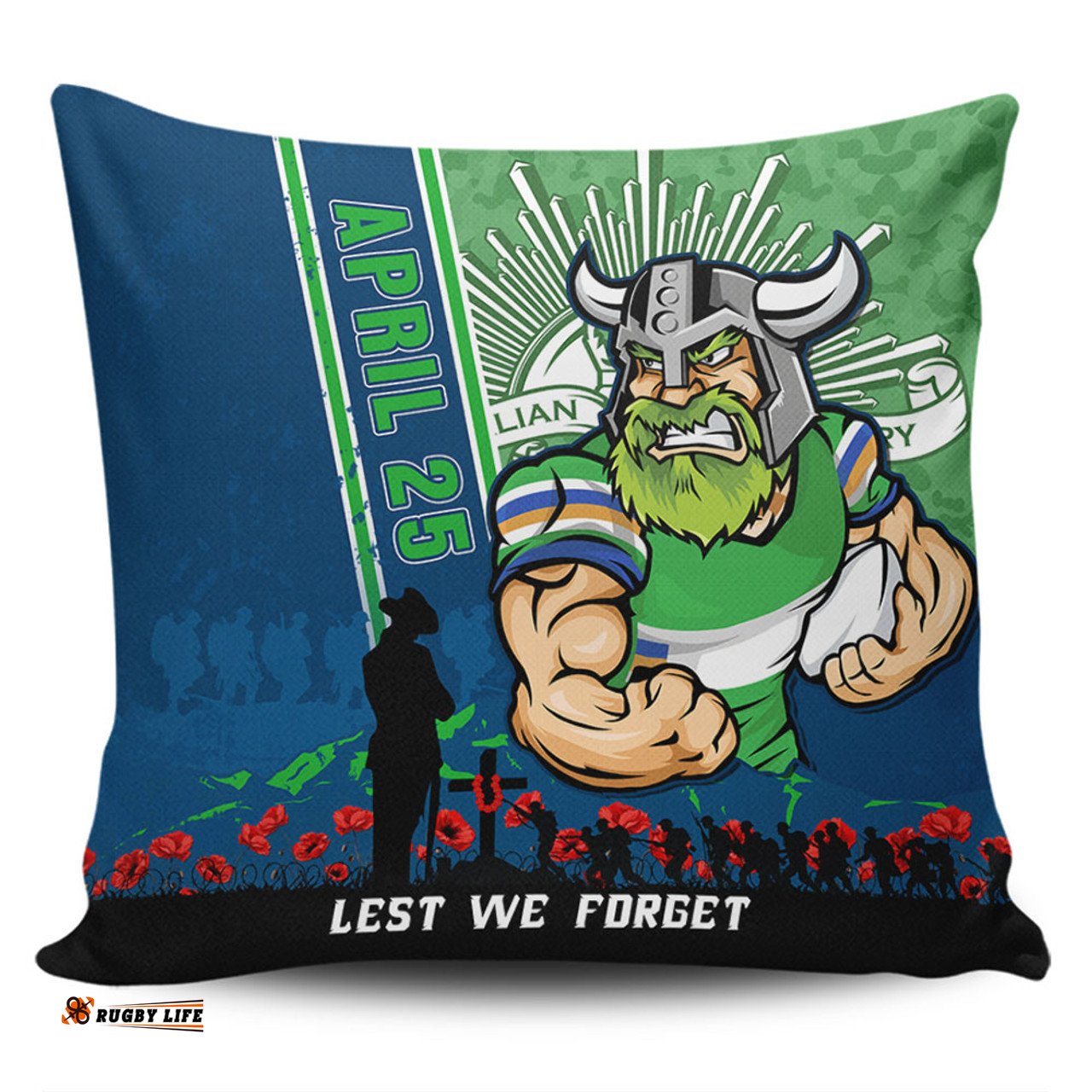 Canberra Raiders Anzac Day Lest We Forget Strong Fighting Spirit Pillow
