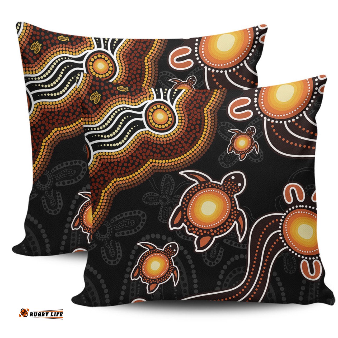 Australia Aboriginal Turtle Dreaming Journey Featuring Dot Art Orange Pillow