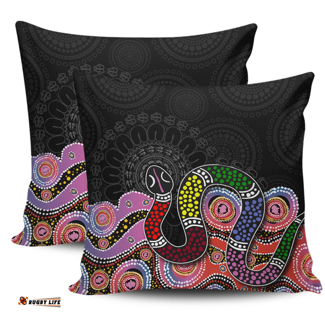 Australia Rainbow Serpent Aboriginal Dreamtime Rainbow Serpent Featuring Dot Style Pillow