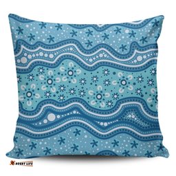 Australia Traditional Aboriginal Dot Patterns Blue Background Pillow