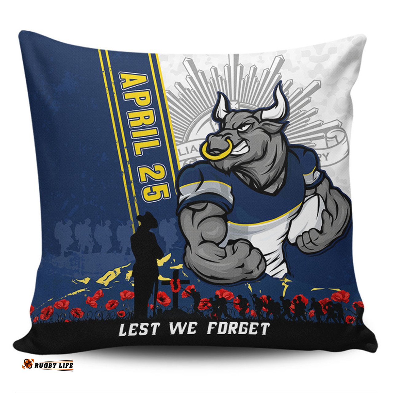 North Queensland Cowboys Anzac Day Lest We Forget Strong Fighting Spirit Pillow