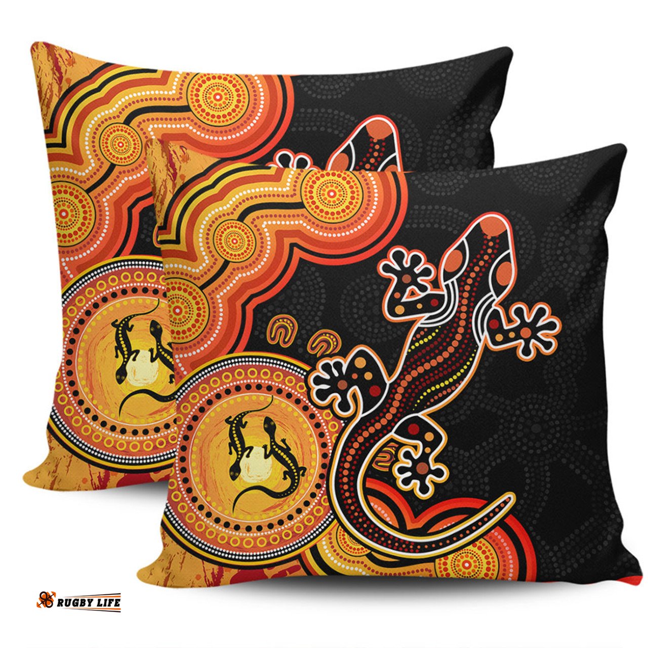 Australia Aboriginal Lizard Dreaming Outback Orange Pillow