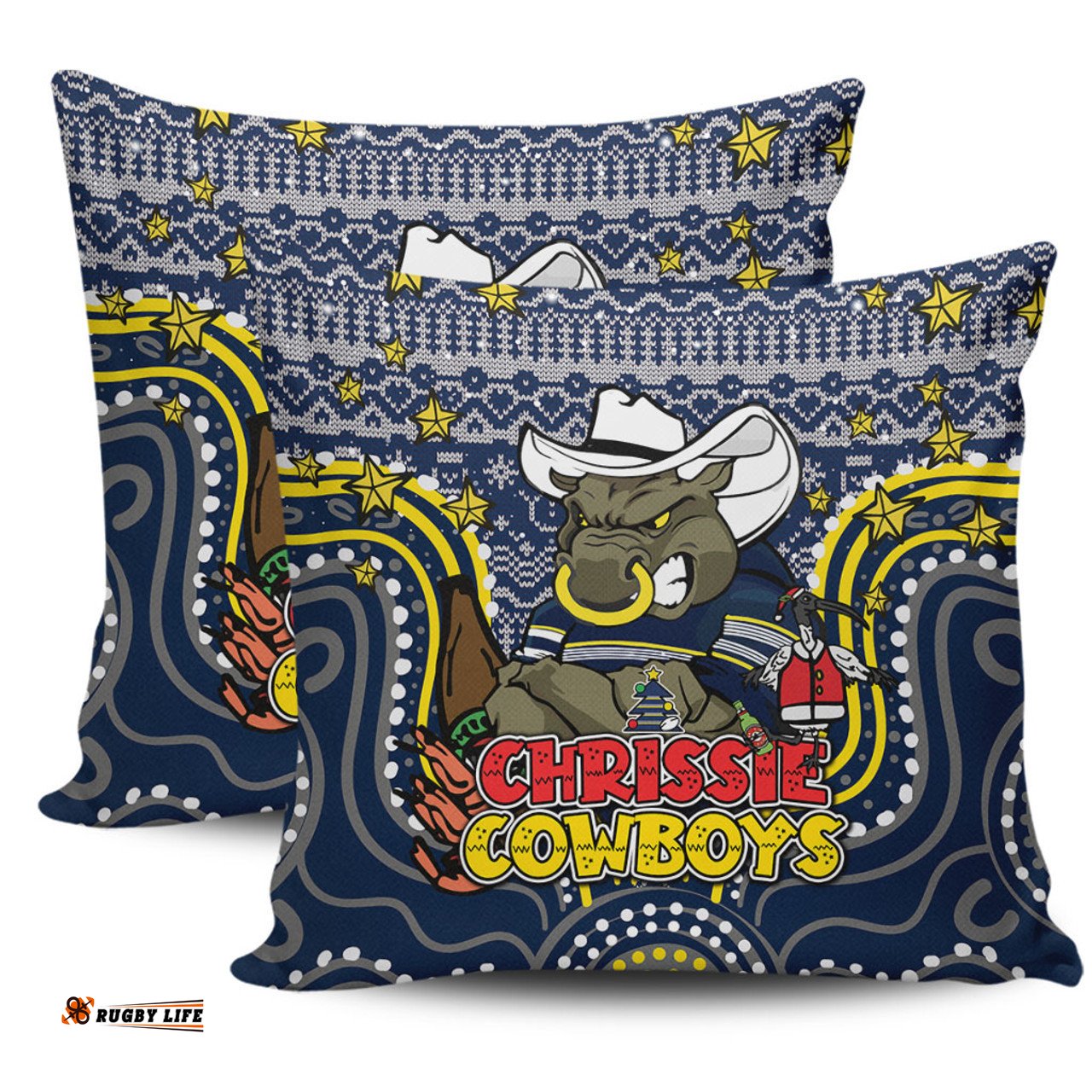 North Queensland Cowboys Christmas Custom Christmas Knit Patterns Vintage Jersey Ugly Pillow