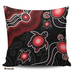 Australia Aboriginal Turtle Dreaming Journey Featuring Dot Art Red Pillow
