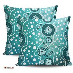 Australia Green Background Design Enhanced By Aboriginal Dot Art Pillow
