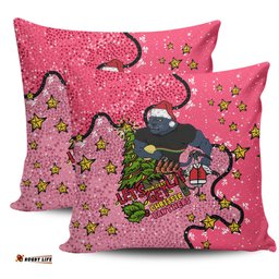 Penrith Panthers Christmas Custom Let's Get Lit Chrisse Pressie Pink Pillow