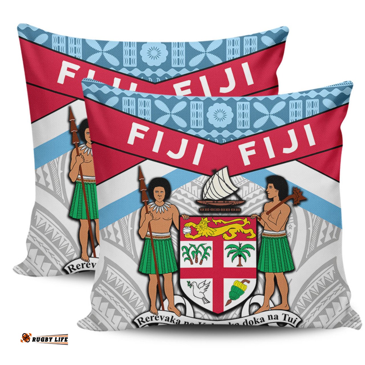 Australia South Sea Islanders Fiji In Fijian Tapa Pattern Coat Of Arms Symbol Pillow