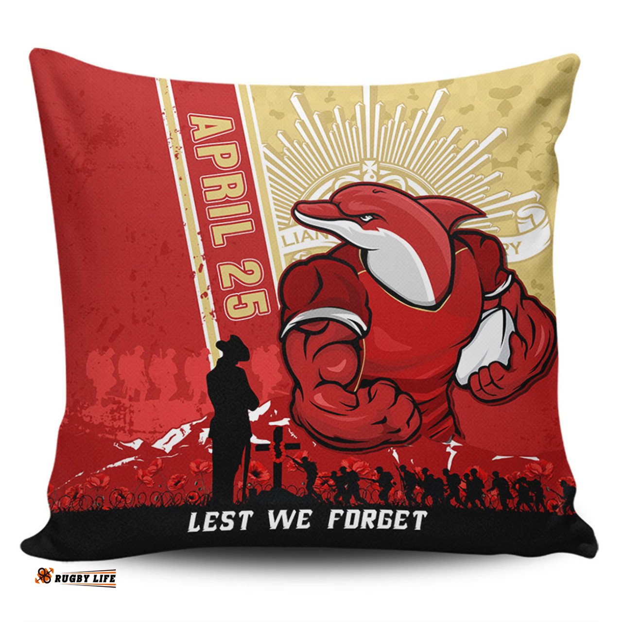 Redcliffe Dolphins Anzac Day Lest We Forget Strong Fighting Spirit Pillow