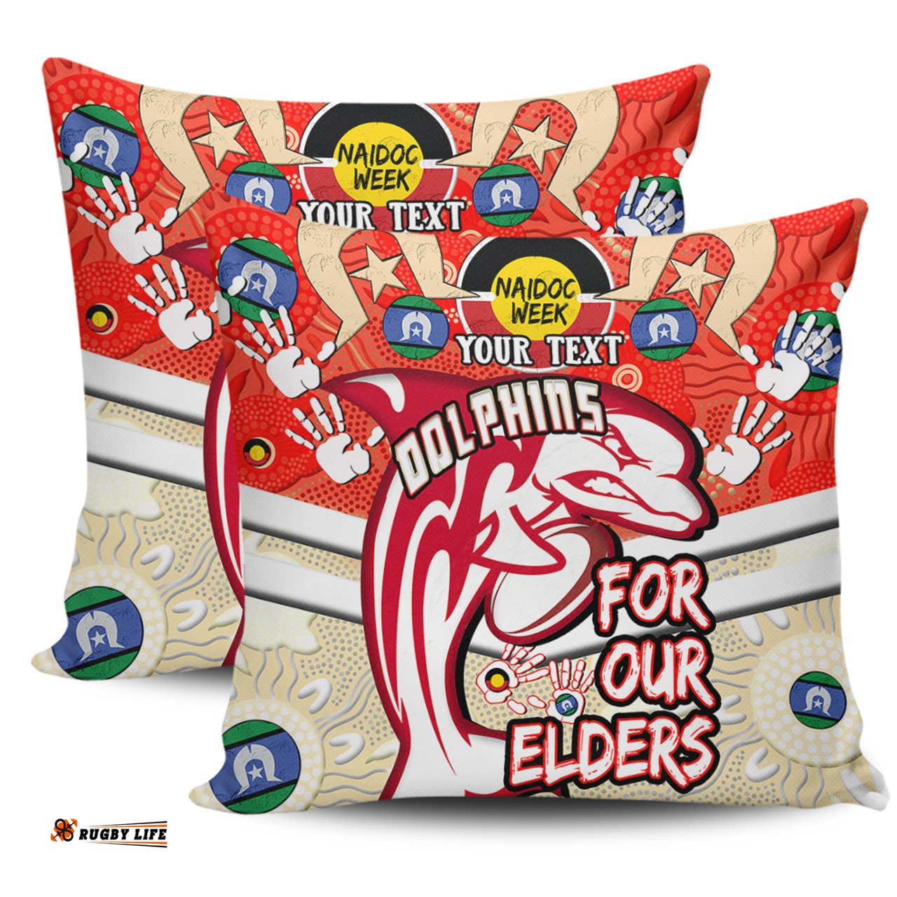 Redcliffe Dolphins Naidoc Week Custom Redcliffe Dolphins Naidoc Week For Our Elders Dot Art Style With Turtle Pillow