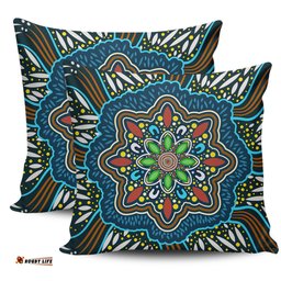 Australia Aboriginal Big Flowers In Dot Painting Inspired Pillow