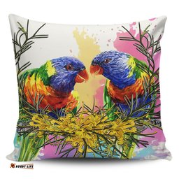 Australia Rainbow Lorikeets Rainbow Lorikeets With Grevillea Flowers Pillow