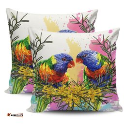 Australia Rainbow Lorikeets Rainbow Lorikeets With Grevillea Flowers Pillow