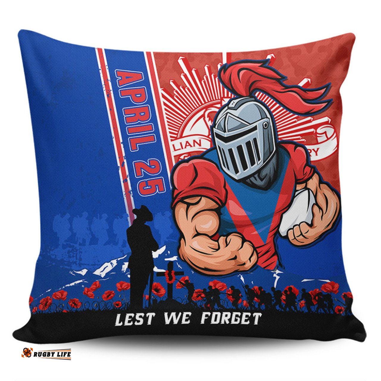 Newcastle Knights Anzac Day Lest We Forget Strong Fighting Spirit Pillow