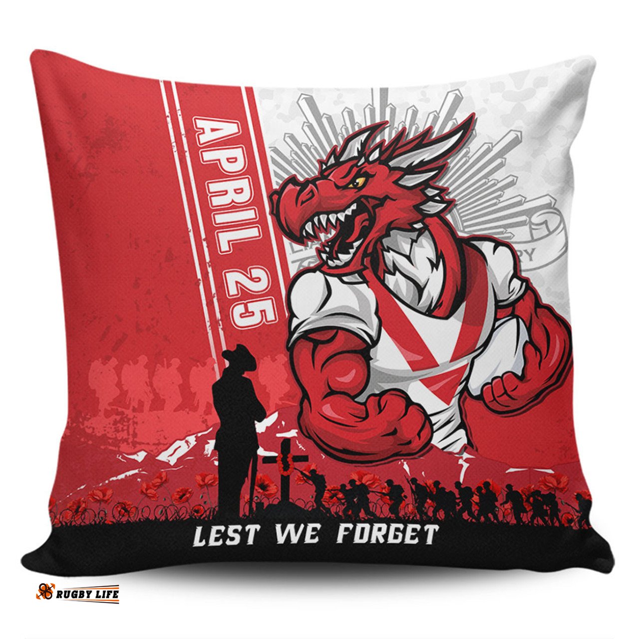 St. George Illawarra Dragons Anzac Day Lest We Forget Strong Fighting Spirit Pillow