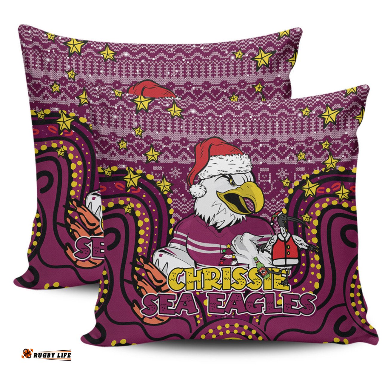 Manly Warringah Sea Eagles Christmas Custom Christmas Knit Patterns Vintage Jersey Ugly Pillow