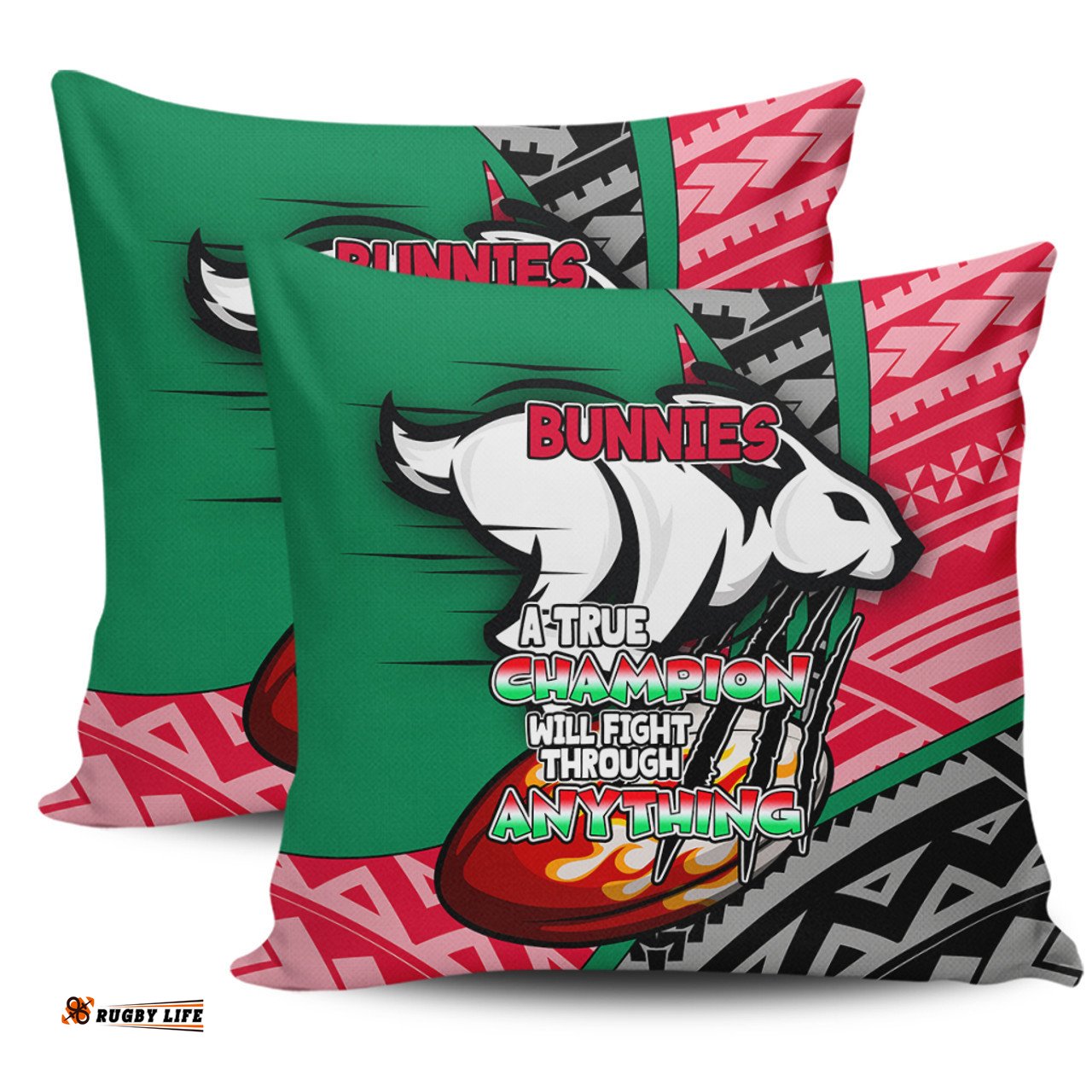 South Sydney Rabbitohs A True Champion Will Fight Through Anything With Polynesian Patterns Pillow