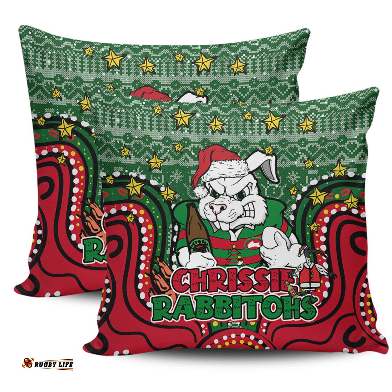 South Sydney Rabbitohs Custom Christmas Knit Patterns Vintage Jersey Ugly Pillow