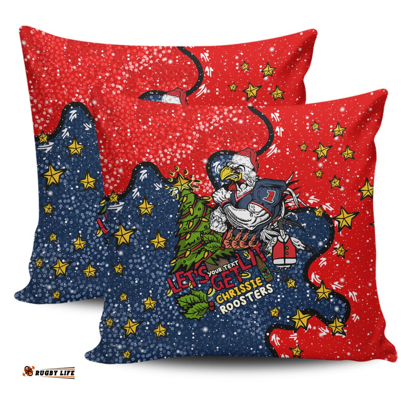 Sydney Roosters Christmas Custom Let's Get Lit Chrisse Pressie Pillow