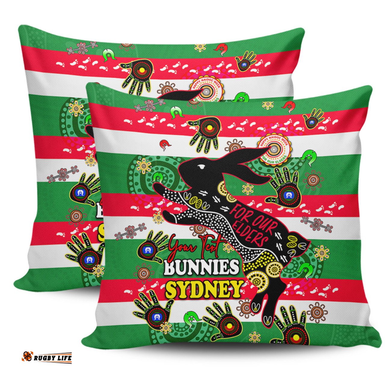 South Sydney Rabbitohs Custom For Our Elders Aboriginal Inspired Pillow