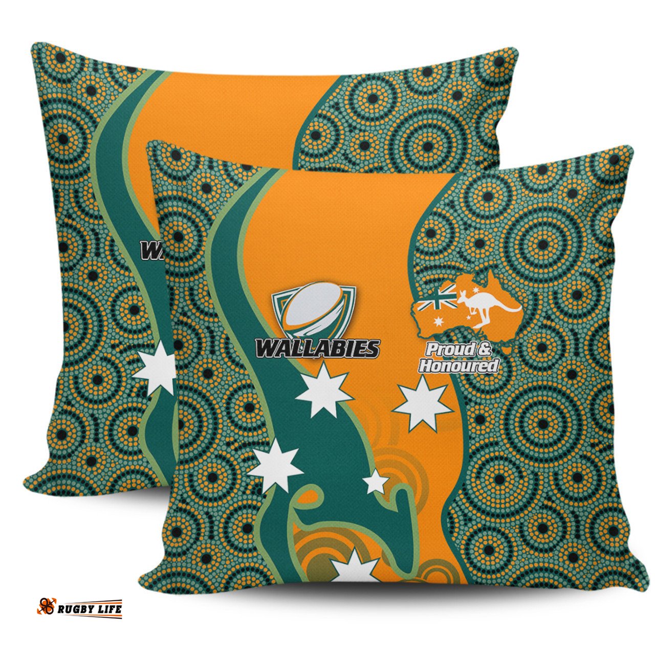 Australia Wallabies Custom Custom Proud And Honoured Indigenous Aboriginal Inspired Gold Jersey Pillow