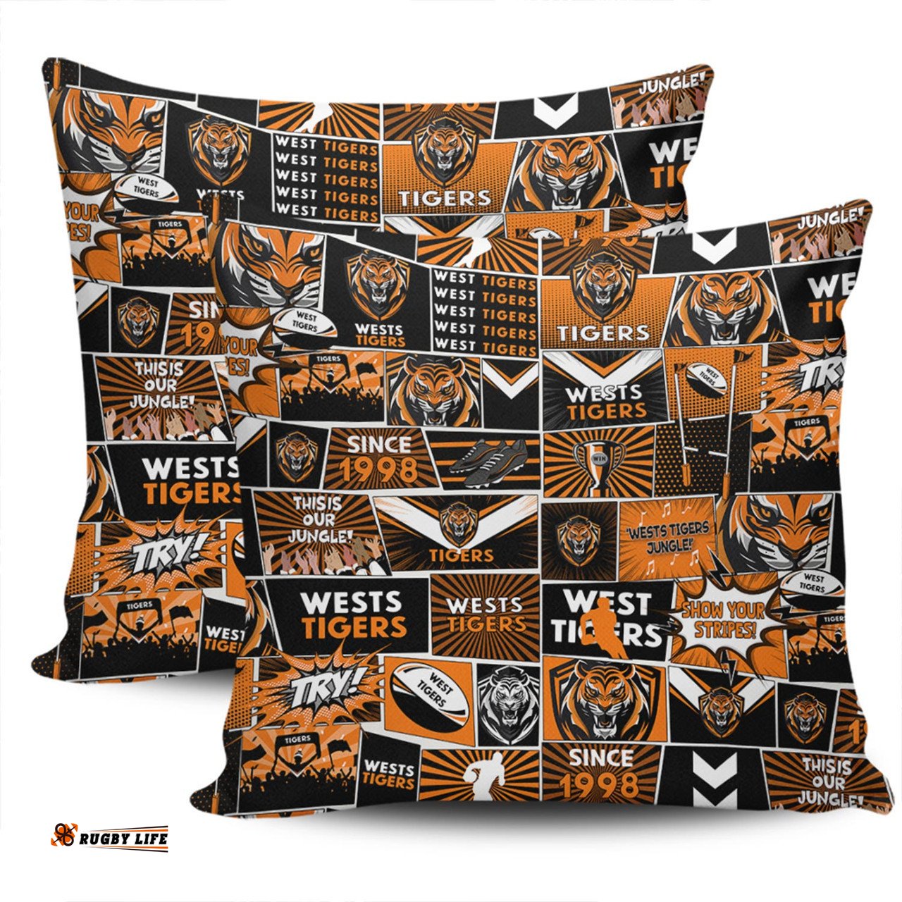 Wests Tigers Team Of Us Die Hard Fan Supporters Comic Style Pillow