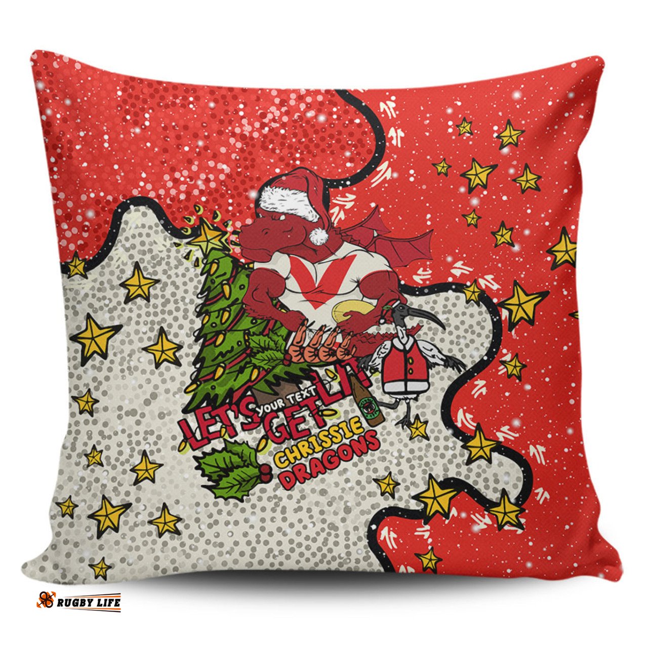 St. George Illawarra Dragons Christmas Custom Let's Get Lit Chrisse Pressie Pillow